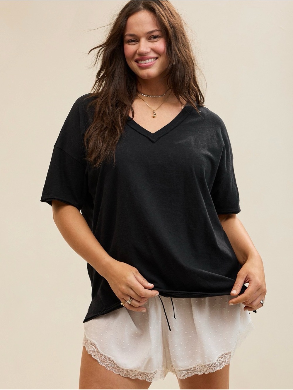 aerie Black V-Neck Short Sleeve Relaxed Tee